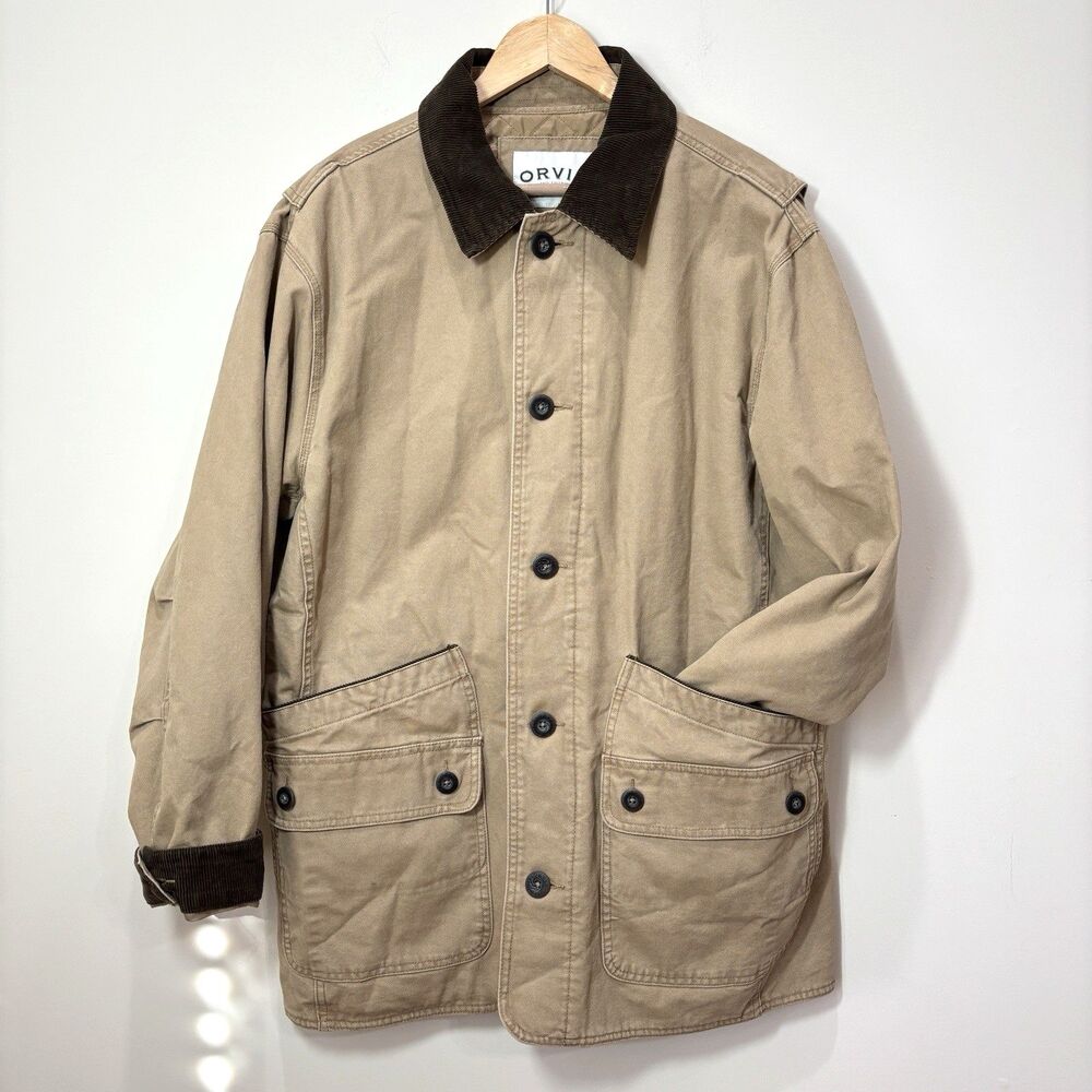 Orvis Field Barn Canvas Jacket Chore Coat Quilted Lining Men L Brown Corduroy